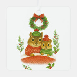 Chipmunk Mom & Child Christmas Whimsical Ornament