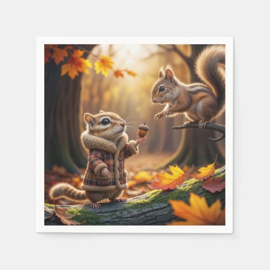 Chipmunk Ontmoeting In Een Herfst Bossen Servet (Voorkant)