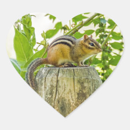 Chipmunk op een Fence Post Hart Sticker