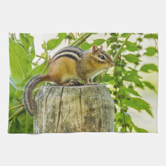 Chipmunk op een Fence Post Theedoek (Horizontaal)