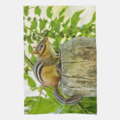 Chipmunk op een Fence Post Theedoek (Verticaal)