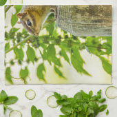 Chipmunk op een hek post met links theedoek (Gevouwen)
