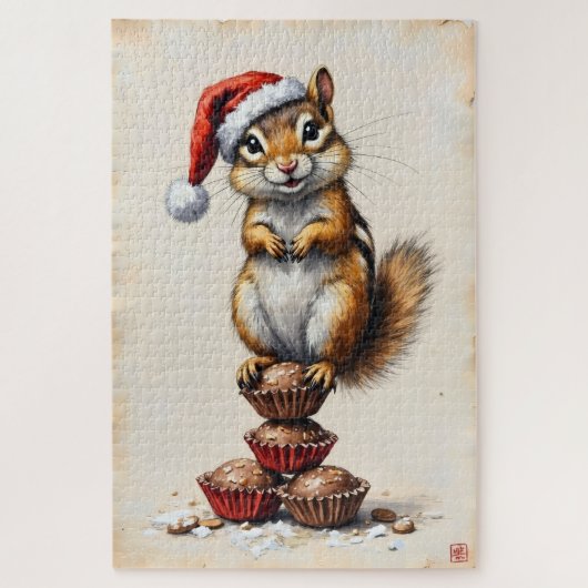 Chipmunk Stuffed Cheeks Christmas Candy Hat Legpuzzel (Verticaal)