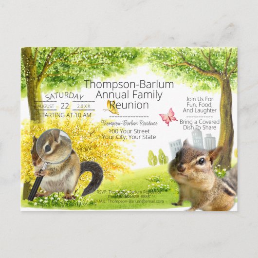 Chipmunk-thema uitnodiging voor familiereünie (Voorkant)