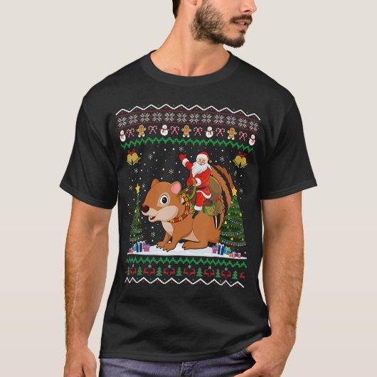 Chipmunk Ugly Xmas Gift Santa Riding Chipmunk T-shirt (Voorkant)