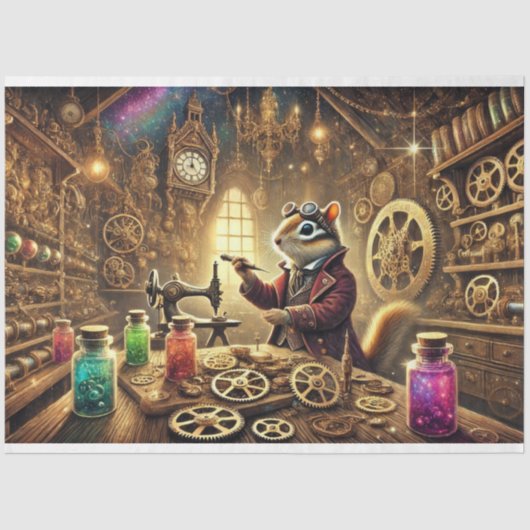 Chipmunk Uitvinder Steampunk Wonderland Decoupage Tissuepapier (Voorkant)