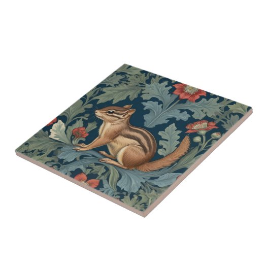 Chipmunk William Morris stijl Links Facing Leafy Tegeltje (Zijkant)