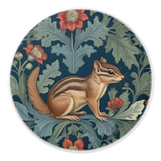 Chipmunk William Morris stijl Rechts tegenover Lea Keramische Knop (Voorkant)