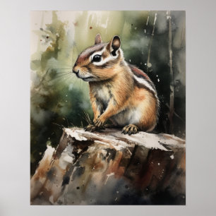 Chipmunk Woodland Animal Art Print Poster