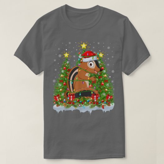 Chipmunk Xmas Lights Santa Chipmunk Christmas Tree T-shirt (Design voorkant)