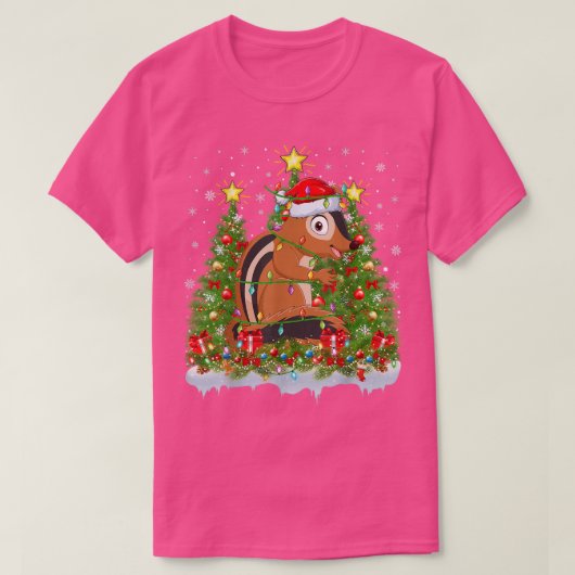 Chipmunk Xmas lights Santa Chipmunk kerstboom T-shirt (Design voorkant)