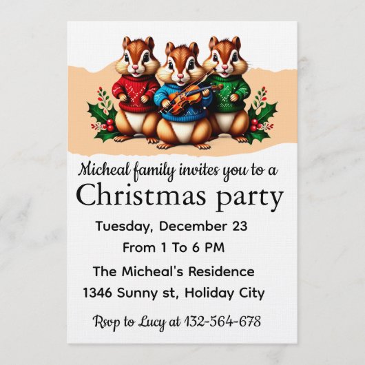 Chipmunks Christmas Party Invitation Kaart (Voorkant)