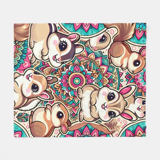 "Chipmunks & Cottontails" Fleece Deken (Voorkant (Horizontaal))