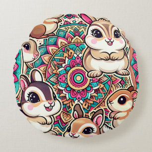 "Chipmunks & Cottontails" Rond Kussen