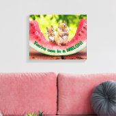 Chipmunks die watermeloen eten canvas afdruk (Insitu (Woonkamer))