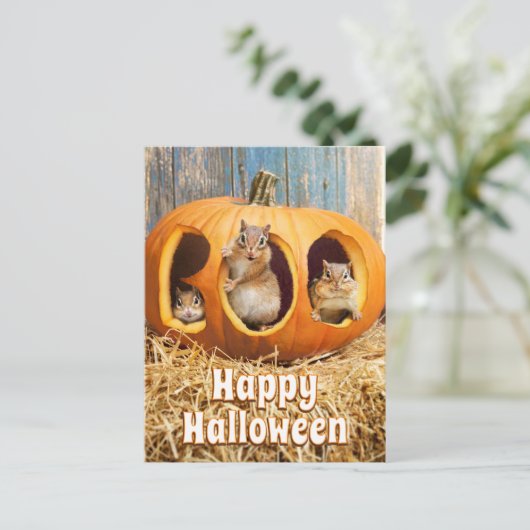 Chipmunks in holle Jack-o-Lantaarn Uitnodiging Briefkaart (Staand voorkant)