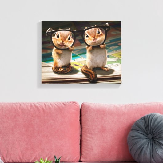 Chipmunks in leesbril canvas afdruk (Insitu (Woonkamer))