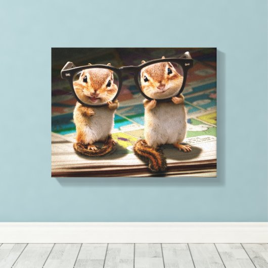 Chipmunks in leesbril canvas afdruk (Insitu (Houten vloer))