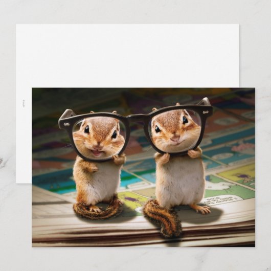 Chipmunks in leesbril kaart (Voorkant / Achterkant)