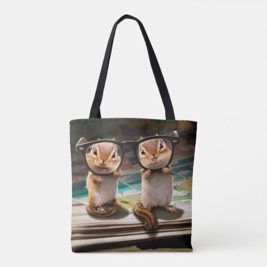 Chipmunks in leesbril tote bag (Achterkant)
