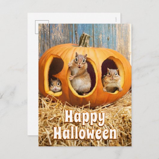 Chipmunks Inside Boo Jack-o-Lantern Uitnodiging Briefkaart (Voorkant / Achterkant)