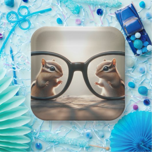 Chipmunks kijken door grote zwarte bril papieren bordje (Feest)