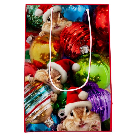 Chipmunks met feestelijke siervoorwerpen medium cadeauzakje (Achterkant)