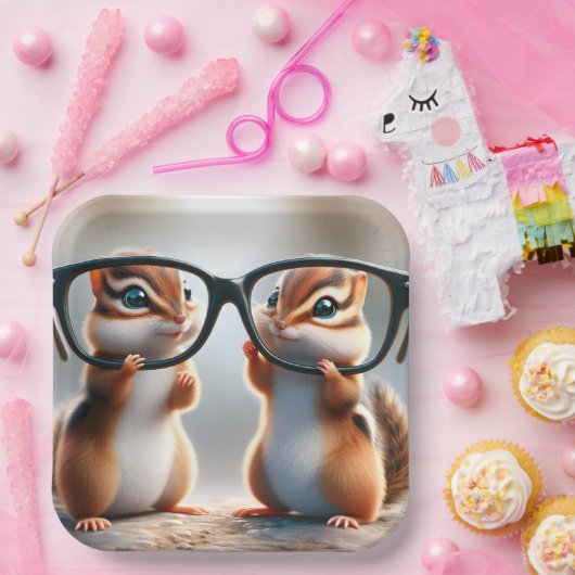 Chipmunks met zwarte bril papieren bordje (Feest)