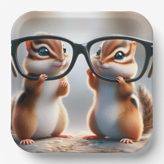 Chipmunks met zwarte bril papieren bordje (Voorkant)