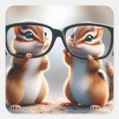 Chipmunks met zwarte bril vierkante sticker (Voorkant)