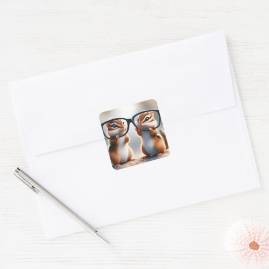 Chipmunks met zwarte bril vierkante sticker (Envelop)
