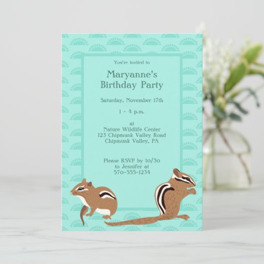 Chipmunks Thema Birthday Party Custom Kaart (Staand voorkant)