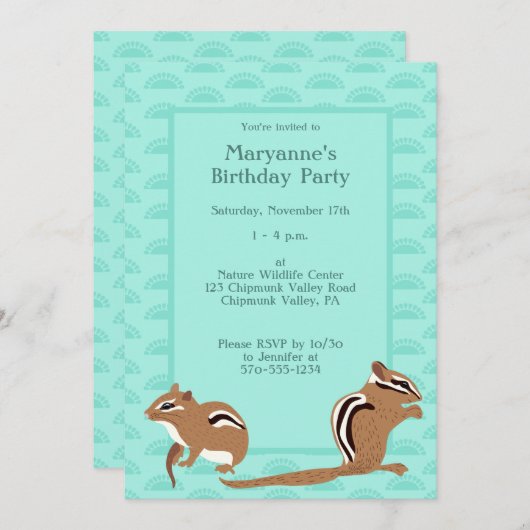 Chipmunks Thema Birthday Party Custom Kaart (Voorkant / Achterkant)