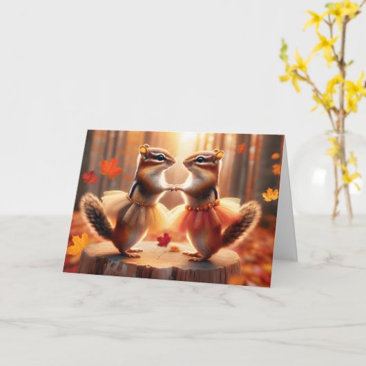 Chipmunks voor vrolijke Herfst Kaart (Gele Bloem)