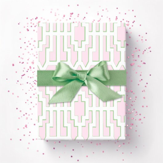 Chippendale Fret in Roze en Groen Cadeaupapier