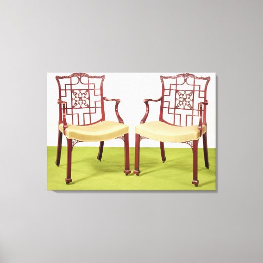 Chippendale mahogany eetstoelen canvas afdruk (Voorkant)