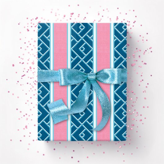 Chippendale-streep in roze en diep aqua cadeaupapier