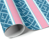 Chippendale-streep in roze en diep aqua cadeaupapier (Rol Hoek)