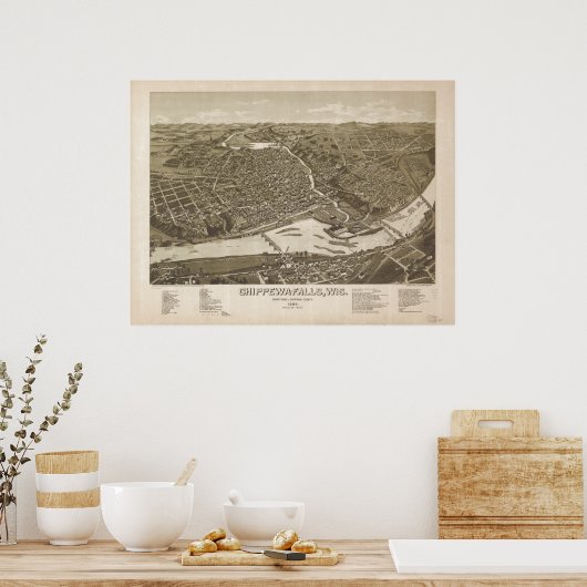 Chippewa Herfsten WI 1886 Antiek Panoramisch Kaart Poster (Keuken)