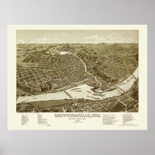 Chippewa Herfsten, WI Panoramic Map - 1886 Poster