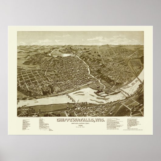 Chippewa Herfsten, WI Panoramic Map - 1886 Poster (Voorkant)