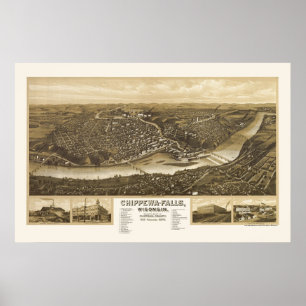 Chippewa Herfsten, WI Panoramic Map - 1907 Poster
