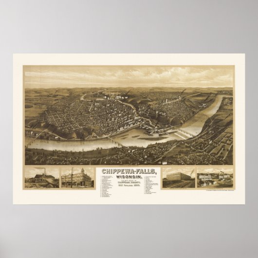 Chippewa Herfsten, WI Panoramic Map - 1907 Poster (Voorkant)