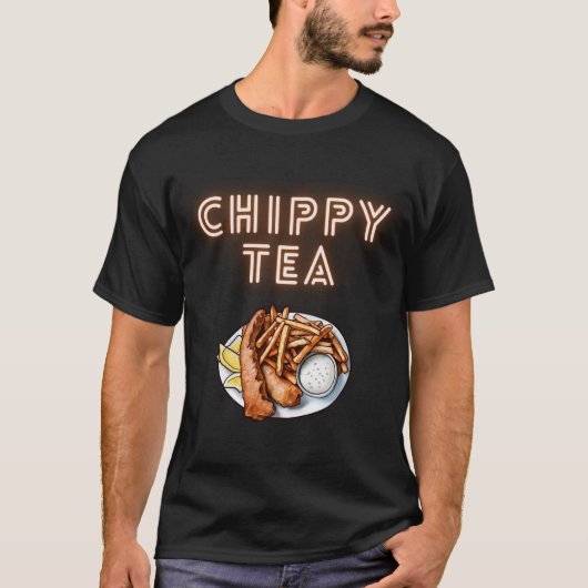 Chippy Tea of Fish and Chips Design T Shirt (Voorkant)
