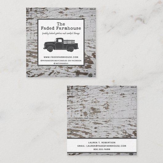 Chippy Wood Distressed Farmhouse Style Square Vierkante Visitekaartje (Voorkant / Achterkant)