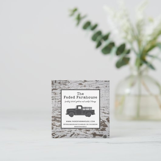Chippy Wood Distressed Farmhouse Style Square Vierkante Visitekaartje (Staand voorkant)