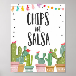 Chips and Salsa Fiesta Food Cactus Table Sign Poster