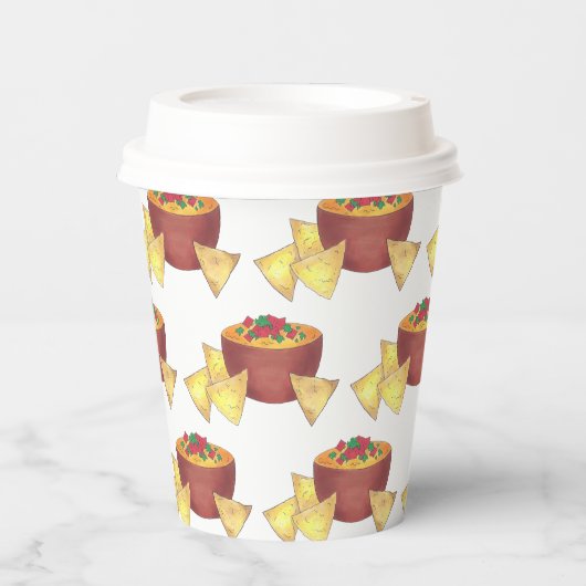 Chips Chili Con Queso Blanco Nachos Kaasdip Papieren Bekers (Voorkant)