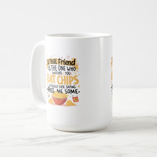 Chips en echte vrienden koffiemok (Voorkant links)