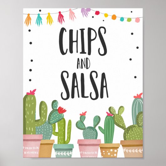 Chips en Salsa Fiesta Eet Cactus Tafelbord Poster (Voorkant)